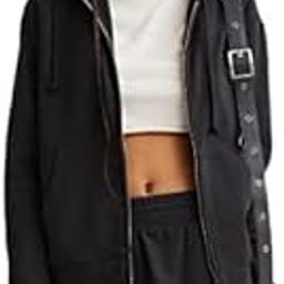 Zipper Black Hooded Sweatshirt Hoodie for Women-image-87