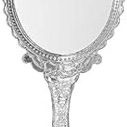 Unique Plastic Oval Handheld Mirror with Handle for Personal Makeup Vanity Portable Travel Skin Mirror, Pack of 1 (Silver)-40