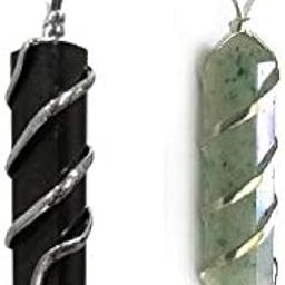 Black Tourmaline And Green Aventurine Crystal Wire Wrapped Pendant For Men & Women Reiki Healing-image-82