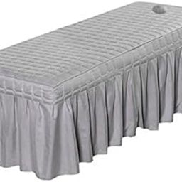 UJEAVETTE 2xMassage Cosmetic Table Valance Sheet Cover with Hole Gray-185x70cm-image-23