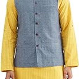 Blue Cotton Dobby Nehru Jacket-42