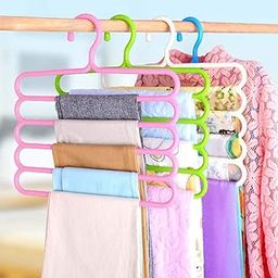 INOVERA (LABEL) Plastic Inovera 5 Layer Pants Clothes Hanger Wardrobe Storage Organizer Rack (Set Of 4), 33L X 1B X 32H Cm (Assorted Colour)-9