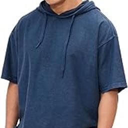 Whale Men and Boys Short Sleeves Solid Cotton Oversized Hooded T-Shirts-28