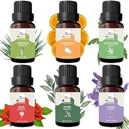 AIR ROMA Scented Diffuser Oil Pack of 6 | Lemongrass, Lavender, Eucalyptus, Orange, Rose and Teatree | Natural and Undiluted Aroma Diffuser Oil (60ml)-0