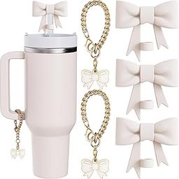 HASTHIP® 5pcs Compatible with Stanley Cup Accessories - 3Pcs 10mm Bow Straw Topper Cover Cap, 2pcs White Bow Charms for Stanley 30&40 Oz Tumbler with Handle-image-45