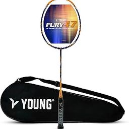 Young (Malaysia) Fury 17 Graphite Professional Badminton Racket, Lightweight, Head Light, One Piece High Modulus 24-Ton Graphite (Orange/Blue), Strung, Includes Full Cover-picture-22