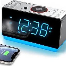 Alarm Clock Radio with Bluetooth Speaker, Digital FM Radio, Dual Alarm with Snooze, Dimmer Control, USB Charging Output and Night Light iTOMA CKS708-17