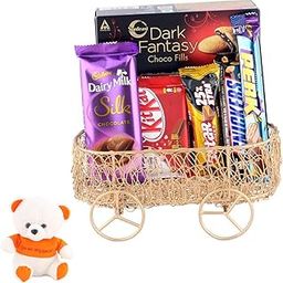 SFU E Com Combo Of Chocolates And Handmade Cart Hamper | Valentine Love Teddy Bear With Chocolate Combo | Valentine Chocolate Hamper | 620-96