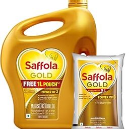 Saffola Gold Refined Cooking oil | Blended of Rice Bran & Sunflower oil | 5 Litre Jar + Free 1 Litre Pouch-image-105