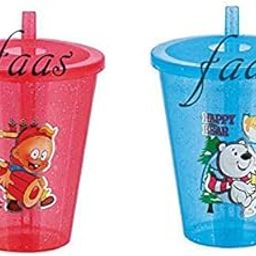 faas Sipper Glass with Lid for Kids for Water and Milk Travel Use Accessories (Pack of 2)-31