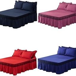 LOOM TREE Blue Color Hotel Pleated Bed Skirt Wrinkle & Fade Resistant 180x220cm-image-10
