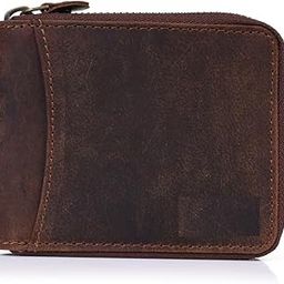Mens Genuine Leather Zipper Wallet RFID Secure Large Capacity Double Fold Multi-Card Leather Wallets for Men and Coin Purse (Brown)-image-20