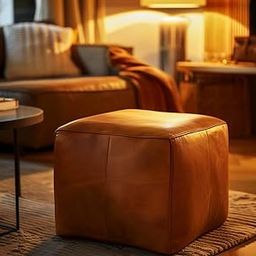 Woodilla Luxurious Square Leather Ottoman Footstool, Elegant Brown Pouf for Living Room & Lounge, Accent Stool for Modern Living Spaces-image-17