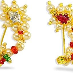 Desire Collection Big Size Traditional Maharashtrian Nose ring without piercing Pearl Gold Plated Nath Clip On Nose Ring For Women (2 Pair Combo)-picture-23