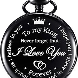 Anniversary Valentines Personalized Gift Engraved Pocket Watch with Chain for Men Husband Boyfriend on Valentines, Christmas, Birthday, Happy Wedding-image-28