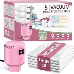 Vacuum Seal Bags for Clothing Travel, 5 Pack Space Saver Vacuum Storage Bags with Electric Pump,Portable Compression Sealer for Clothes, Blankets, Bedding & Travel Essentials,Good for Luggage Packing-image-70