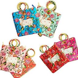 Cow Print Bangle shaped Handle bag with Zip | Wedding | Gruhapravesh |Haldi |Baby Shower | Bridal return gift potli Bags with Zipper for Ladies(Pack of 6)-image-19