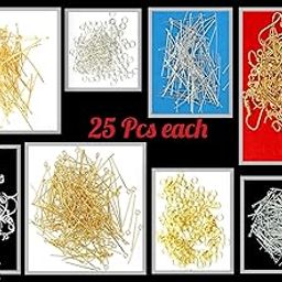 MJC Jewellery Making Kit of Golden and Silver Head pin + Eye Pin + Small Jump Rings + Hook (25 pcs Each - Total - 200 pcs)-image-54