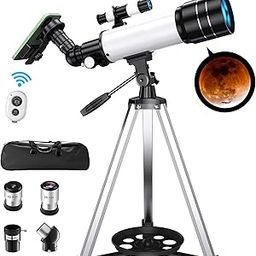 MIXEN Telescope for Adults Kids Beginners,3 Rotatable Eyepieces 70mm Aperture 400mm Mount Astronomical Refracting Telescope, HD high Magnification, Portable with Phone Photo Adapter, White-4