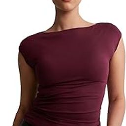 SKIMS Ultra Soft Fabric Afford LUX Edition Double Layered Boat Neck Folded Cap Sleeves SOFTLINE Cuddle TOP for Women-image-30