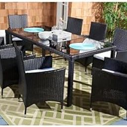 VIRASAT Filiberto Outdoor Patio Dining Set 8 Chairs and 1 Table (Black)-image-85