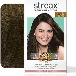 Streax Cream Hair Colour for Women & Men |4.3 Golden Brown | Enriched with Walnut & Argan Oil | Instant Shine & Smoothness | Long Lasting Hair Colour | Soft & Silky Touch, Colourant Tube 60g, Developer Bottle 60ml, Conditioner 20g-35
