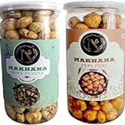 Navkaar Roasted & Flavoured Makhana Foxnut - Mint Pudina & Piri Piri Flavour 280gm, Premium Roasted Foxnuts Makhana Healthy and Gluten Free Snacks, Jar Combo Pack of 4 (70gm Each)-image-69