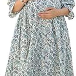 Women's Off White Pure Cotton Floral Printed A-line Maternity Dress-image-81