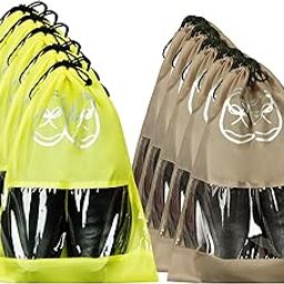 Pack of 10 Travel Shoe Organizer | Travel Storage Bags | Waterproof Shoe Bag | Storage Organizers Set | Parachute Shoe Cover with Transparent Window | Shoe Dori Cover | Yellow & Brown-8
