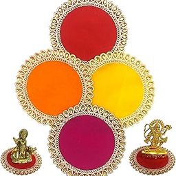 JAYMITA 5X5 Inch Embroidered Multicolor Velvet Pooja Aashan for Laddu Gopal, Ganapati and God Idol/Puja Aasan/Chawki Altar Red Puja Ashan for Mandir, Temple and Other Puja Rituals - Pack of 4 Piece-picture-14