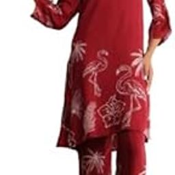Women's Russian Silk Red Co-ord Set-picture-15