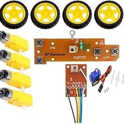 SP Electron Combo of Dual Shaft Bo Motor with 65mm Rubber Wheels & 4CH RC remote control 27MHz circuit PCB transmitter & receiver with SG90 Servo Motor (4Motor, 4Wheels, 1Transmitter & 1SG90)-0