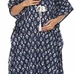 Women's Jaipuri Printed 100% Cotton Feeding Kaftan with Invisible Zip | Feeding/ Maternity/ Nursing Nightdress/ Nighties Sleep Wear - Floral Boota- Color- Indigo-image-25