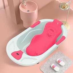 StarAndDaisy Baby Bath Tub for 0 to 3 Years/Newborn Baby Bath Tub/Infants Bathtub with Temperatures Sensior & Baby Bath Seat/Sling, Antislip Baby Bath Tub with Bath Chair (White-Pink)-image-92