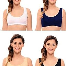 Women's Sports Air Bras Yoga Bra Double Layered Full Coverage Every Day Bra Underwire Push-up Bra Non-Padded Bra Demi Bra Cup Bra Cotton Wireless Bras (Multicolor)(Pack of 4) (30)-10