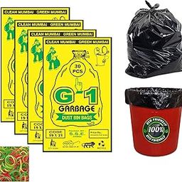 G 1 Garbage Medium Black Dustbin Bags & Covers | 19 X 21 Inch | 4 Packs Of 30 Pcs | 120 Pcs | 100% Recyclable Disposable Trash Waste with Rubber Band | For Home Office Hospitals Malls Parks |-image-36