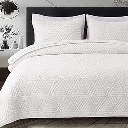 Whale Flotilla Soft Queen Size Quilt Set for All Seasons, 3-Piece Ultrasonic Geometric Bedding Set, Lightweight Reversible Bedspread, Coverlet, Bed Cover with 2 Pillow Shams, White-image-61