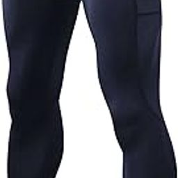 Men Compression Pants Elastic Waist Side Pockets Moisture-Wicking Stretchy Tights Running Weightlifting Athletic Leggings-image-5