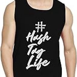 Hashtag Life Printed Sleeeveless Sando Tank top Gym & Street wear for Men (Black)-image-45