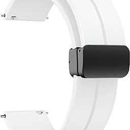 ACM Watch Strap Silicone Belt Magnetic Clasp 20mm compatible with Garmin Vivomove Sport Smartwatch Sports Hook Band White-15