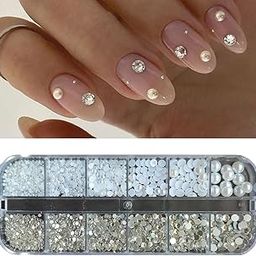 S.A.V.I 12-Grid 3D White Pearl Flatback Rhinestones - Crystal Gems for Nail Art DIY Manicure-33