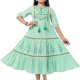 Mastrang Girls' Round Neck Ethnic Dress | Charming Frock for Festive Occasions, Parties Kids Stylish Dress-image-1