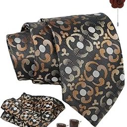 Brown Geometric Tie For Men – Formal Ties Set With Pocket Square & Tie Pin Clip For Mens, Silk Neckties Gift Sets For Men’s (AX24_6)-picture-46