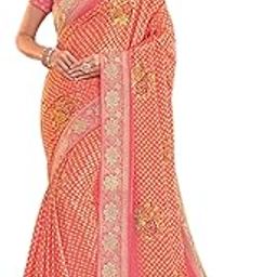 Women's Embroidered Chiffon Saree In Pink Color With Unstitched Blouse - Suitable For All Indian Occasions and Festivals-image-30