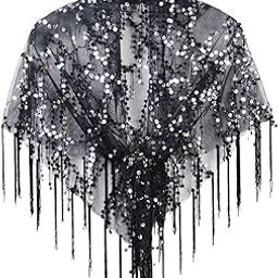 Women Shawl Wrap Ladies Soft Sequin Bridal Shawl for Evening Festival Summer Black-38
