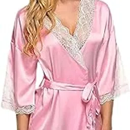 fihana Stylish Women Satin Robe Nighty with Bikini Combo Nightwear S-3XL-picture-5