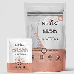 Nesta Individually Packed Facial Wet Wipes for Women & Men; Sandalwood & Aloe-Vera; Clears Dirt, Gives Fresh & Glowing Skin with Moisture; Alcohol Free, Eco Friendly(5 Packets x 10 Wipes = 50 Wipes)-18