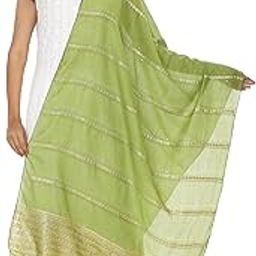 Women's 2.25 Meter Viscose Rayon Dupatta, Premium Design with Gold Zari Border and Zhalar Lace on Both Sides-image-1