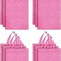 Kuber Industries Carry Bag|Shopping bag With Handles|Shopping Bag For Grocery|Pack of 12 |PINK|Fabric-5