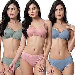 Women Hosiery Bikini Padded Bra & Panty Regular Lingerie Set for Women Pack of 3-image-15